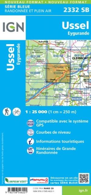Carte de randonnée n° 2332 - Ussel, Eygurande | IGN - Série Bleue carte de randonnée IGN
