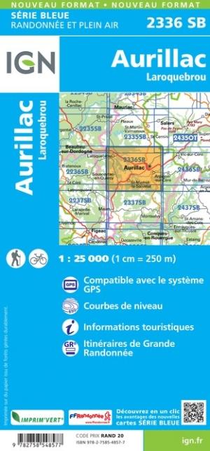 Carte de randonnée n° 2336 - Aurillac, Laroquebrou | IGN - Série Bleue carte pliée IGN 