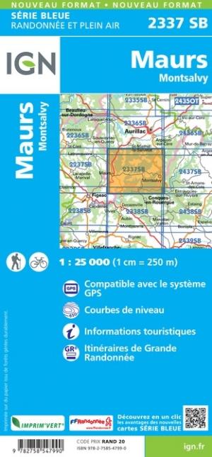 Carte de randonnée n° 2337 - Maurs, Montsalvy | IGN - Série Bleue carte de randonnée IGN