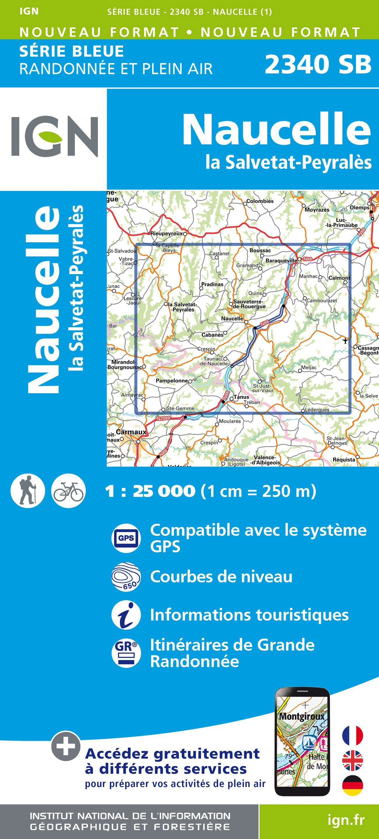 Carte de randonnée n° 2340 - Naucelle, la Salvetat, Peyrales | IGN - Série Bleue carte de randonnée IGN Default Title