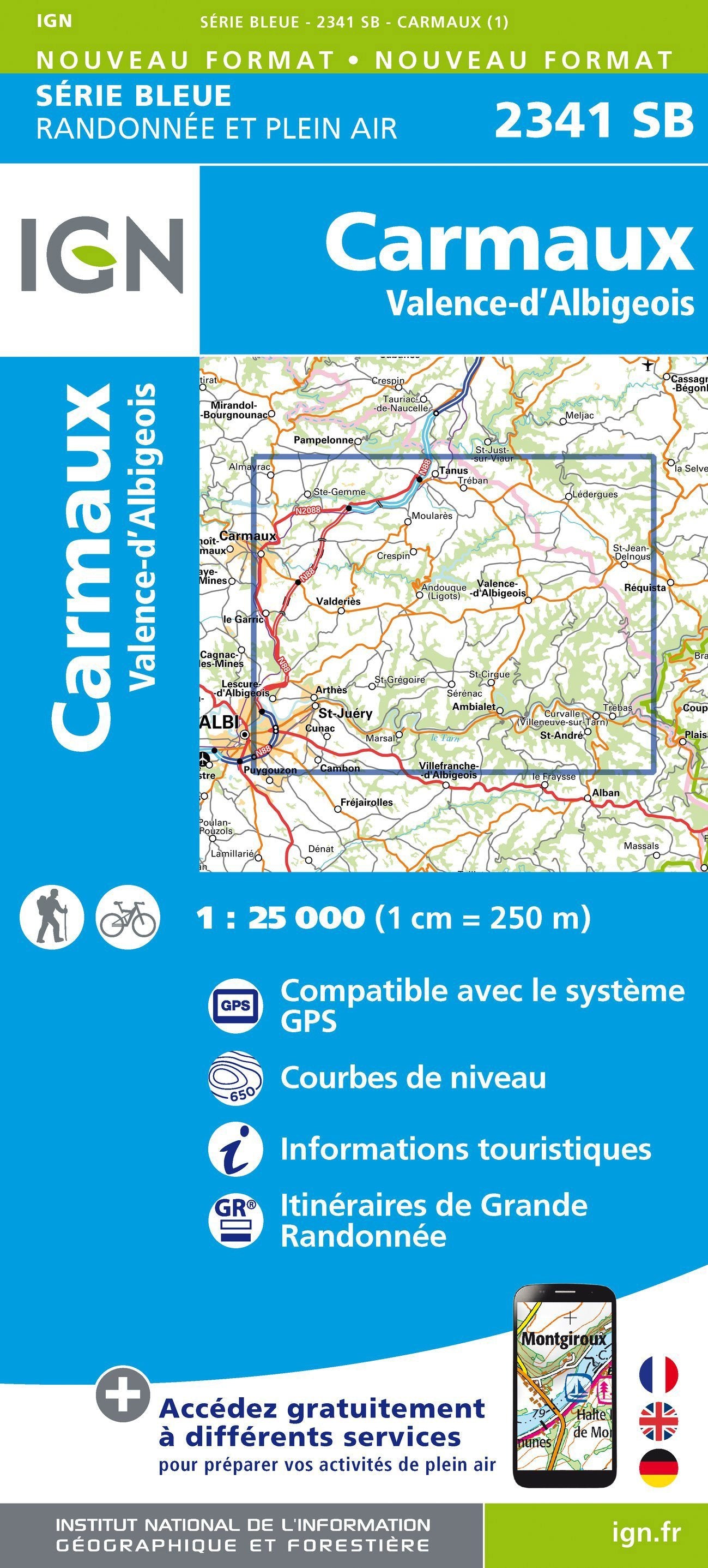 Carte de randonnée n° 2341 - Carmaux, Valence-d'Albigeois | IGN - Série Bleue carte de randonnée IGN Default Title