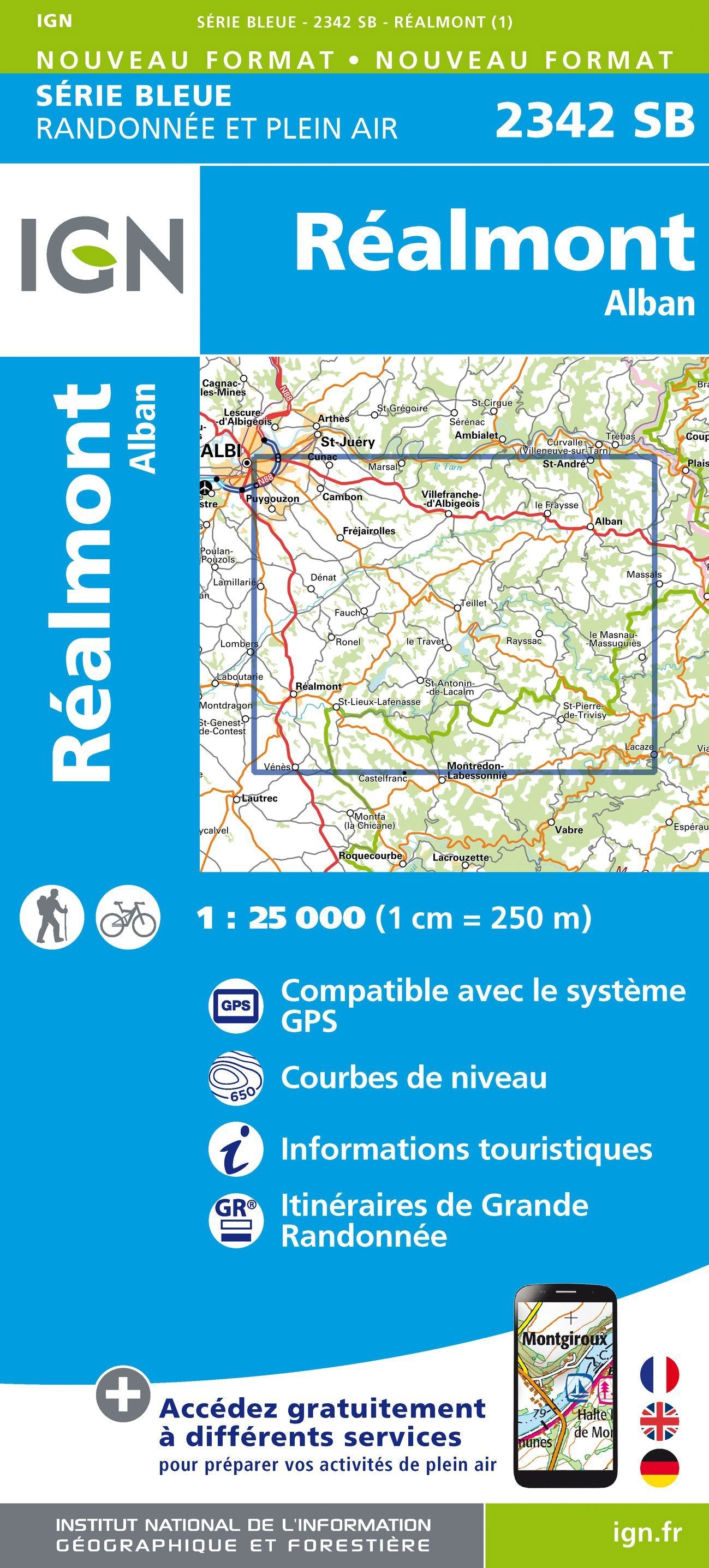 Carte de randonnée n° 2342 - Réalmont, Alban | IGN - Série Bleue carte de randonnée IGN Default Title