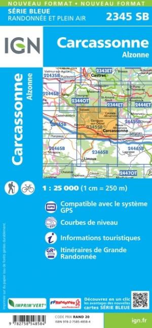 Carte de randonnée n° 2345 - Carcassonne, Alzonne | IGN - Série Bleue carte de randonnée IGN