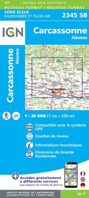 Carte de randonnée n° 2345 - Carcassonne, Alzonne | IGN - Série Bleue carte de randonnée IGN