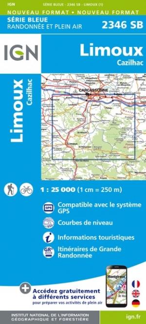 Carte de randonnée n° 2346 - Limoux, Cazilhac (Aude) | IGN - Série Bleue carte pliée IGN 