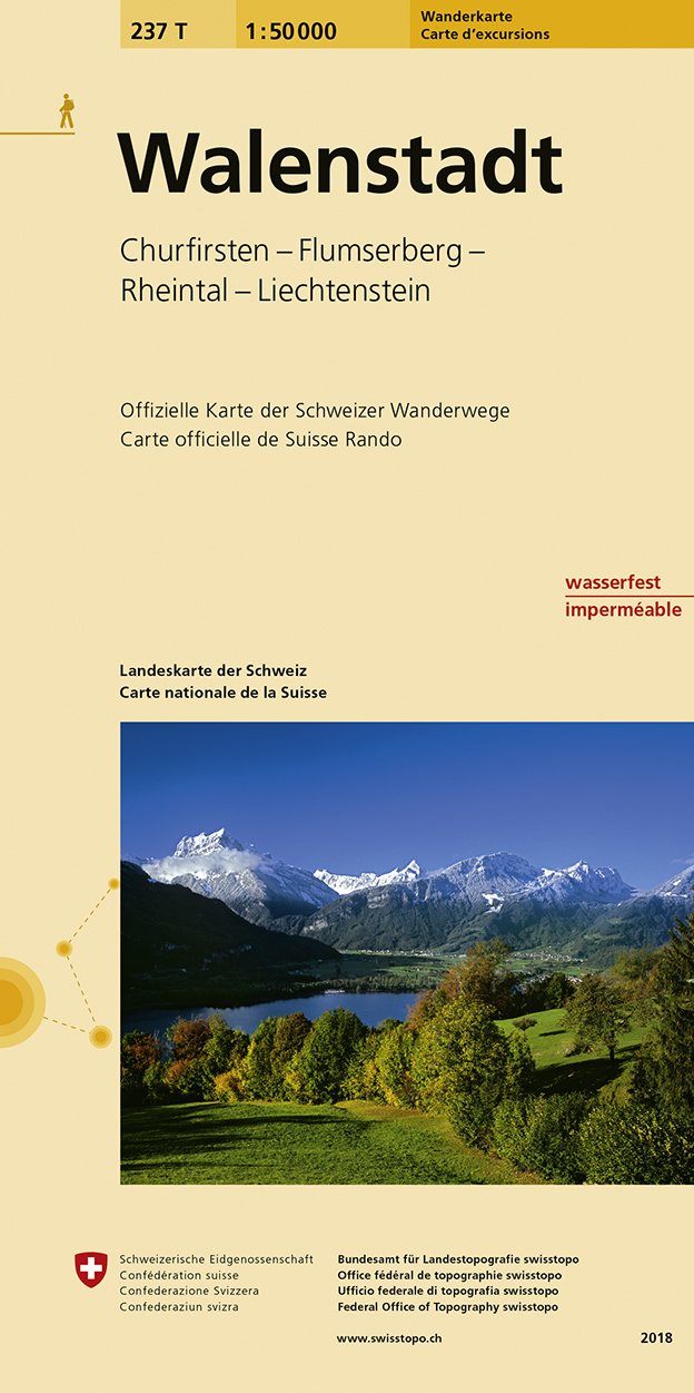 Carte de randonnée n° 237T - Walenstadt (Suisse) | Swisstopo - Excursions au 1/50 000 carte pliée Swisstopo 