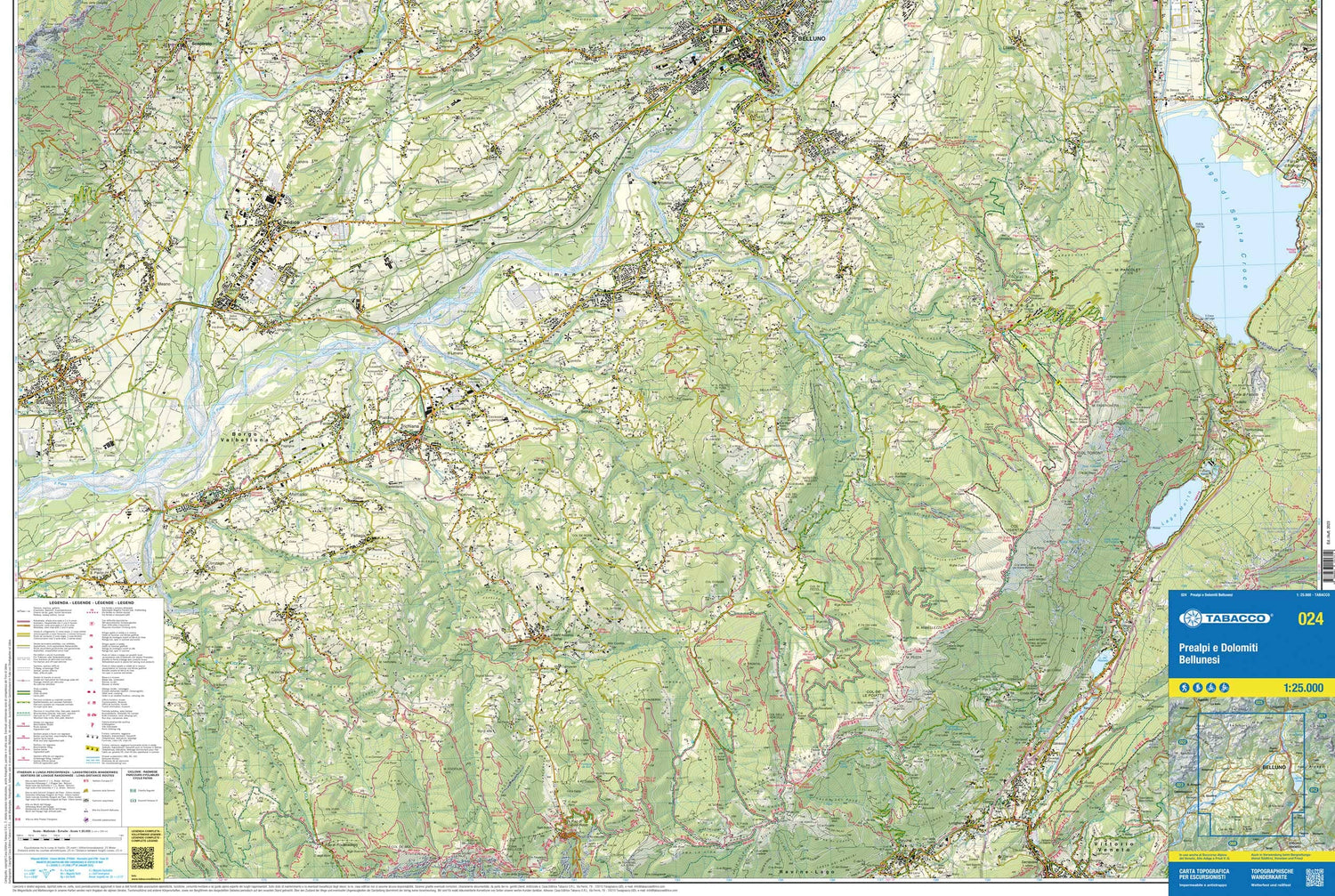 Carte de randonnée n° 24 - Dolomites autour de Belluno (Dolomites, Italie) | Tabacco carte de randonnée Tabacco