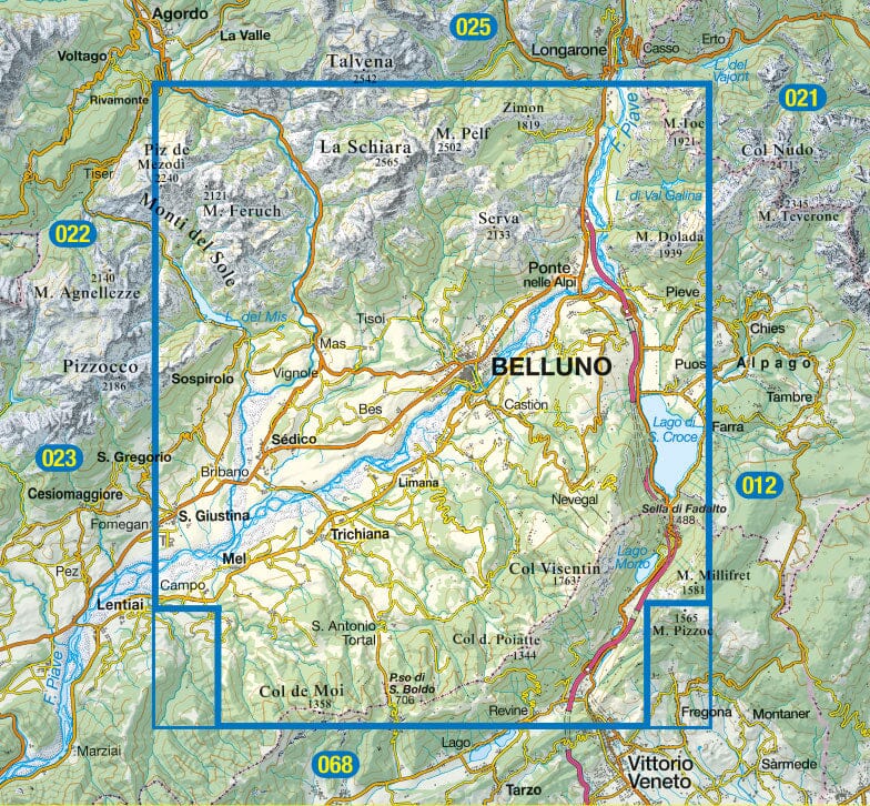 Carte de randonnée n° 24 - Dolomites autour de Belluno (Dolomites, Italie) | Tabacco carte de randonnée Tabacco