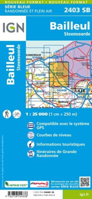 Carte de randonnée n° 2403 - Bailleul, Steenvoorde | IGN - Série Bleue carte de randonnée IGN