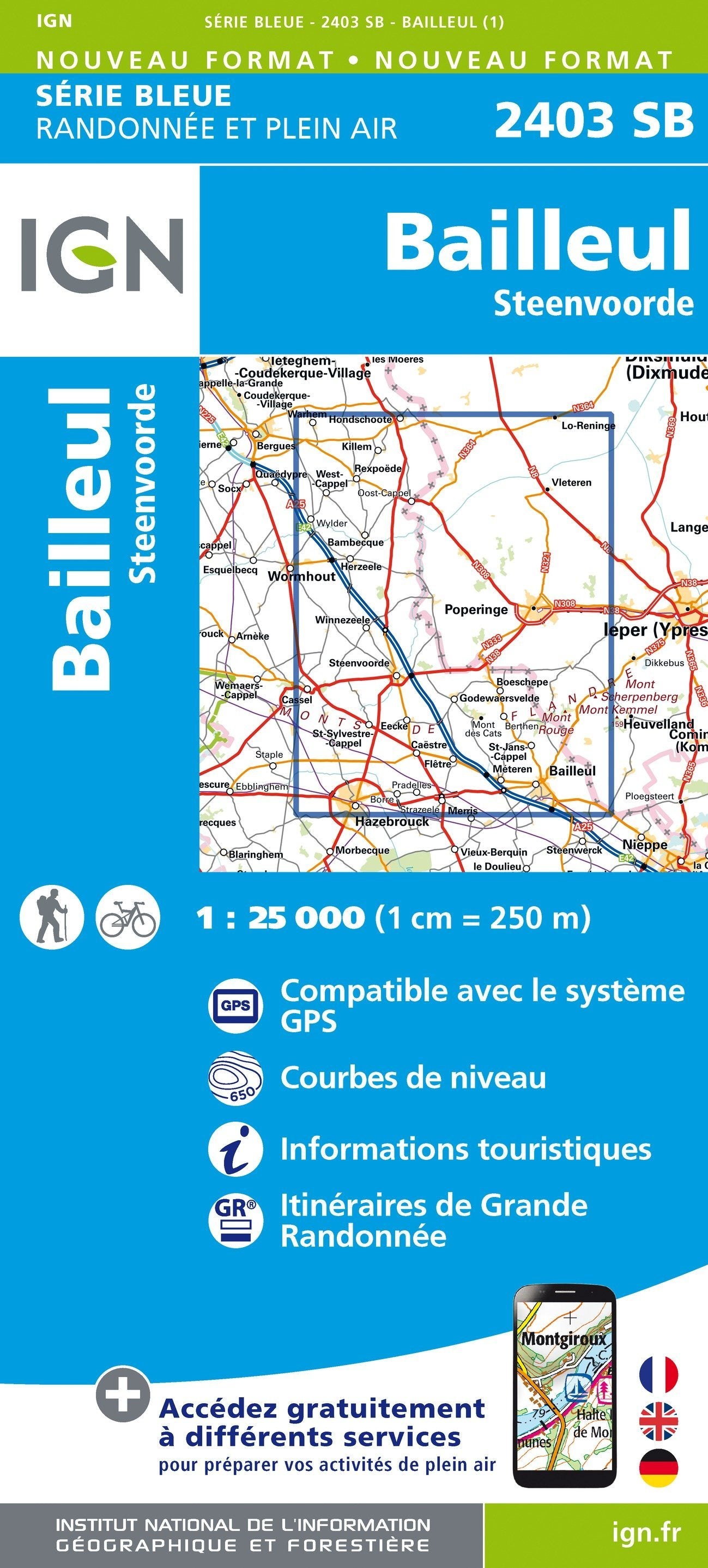Carte de randonnée n° 2403 - Bailleul, Steenvoorde | IGN - Série Bleue carte de randonnée IGN