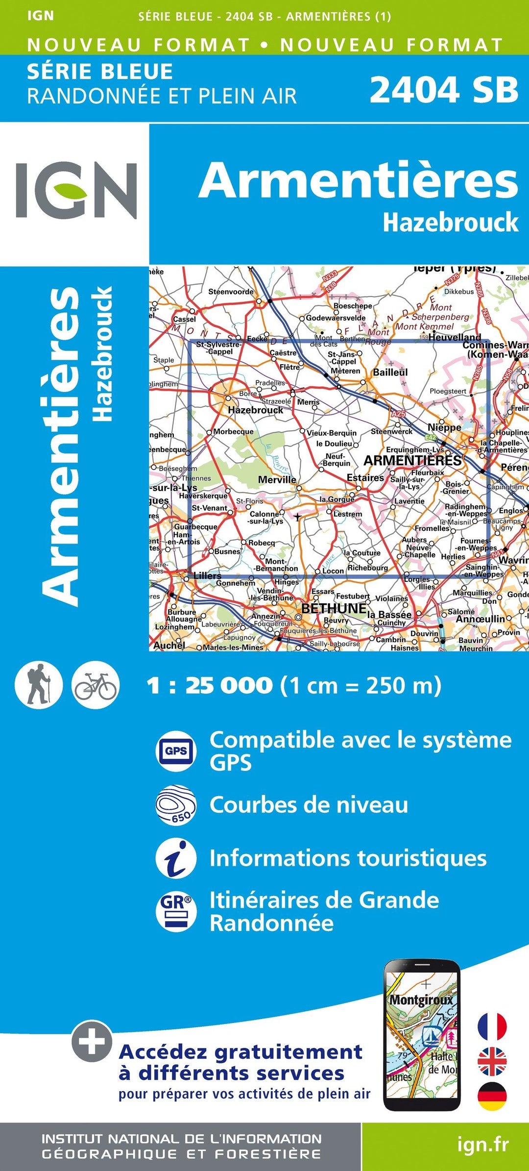 Carte de randonnée n° 2404 - Armentières, Hazebrouck | IGN - Série Bleue carte pliée IGN 
