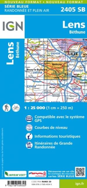 Carte de randonnée n° 2405 - Lens, Béthune | IGN - Série Bleue carte de randonnée IGN