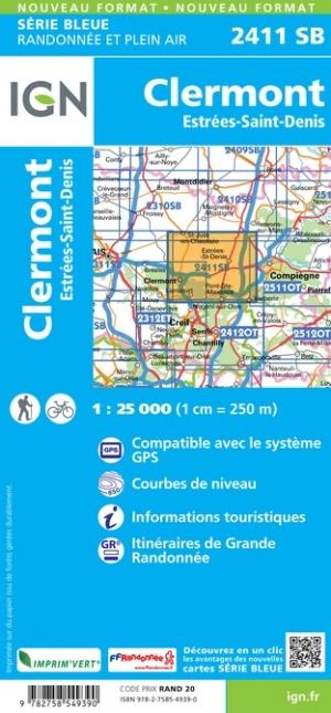 Carte de randonnée n° 2411 - Clermont, Estrées-Saint-Denis | IGN - Série Bleue carte de randonnée IGN