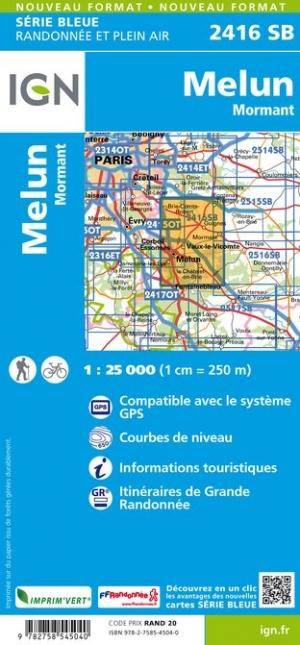 Carte de randonnée n° 2416 - Melun, Mormant | IGN - Série Bleue carte pliée IGN 