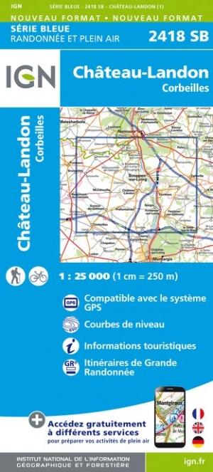 Carte de randonnée n° 2418 - Château-Landon, Corbeilles | IGN - Série Bleue carte pliée IGN 