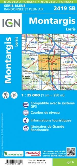 Carte de randonnée n° 2419 - Montargis, Lorris | IGN - Série Bleue carte de randonnée IGN