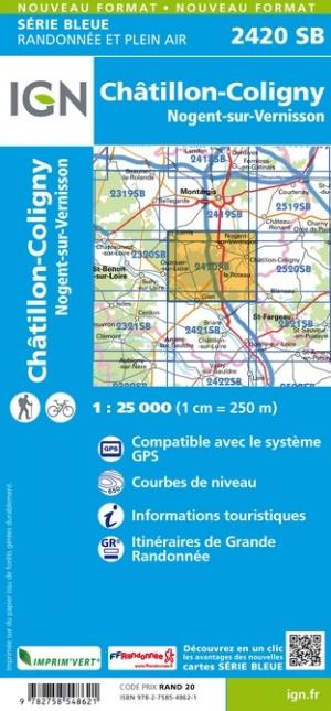 Carte de randonnée n° 2420 - Châtillon-Coligny, Nogent-sur-Vernisson | IGN - Série Bleue carte de randonnée IGN