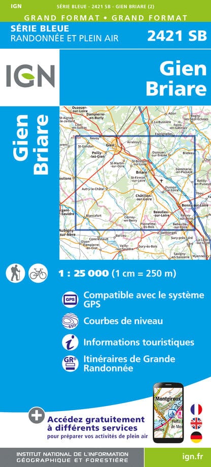 Carte de randonnée n° 2421 - Gien, Briare | IGN - Série Bleue carte de randonnée IGN