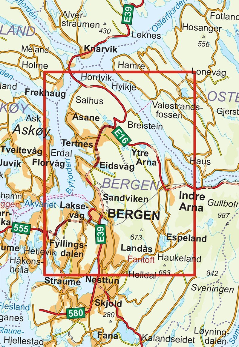 Carte de randonnée n° 2429 - Bergen - 7-Fjellsturen (Norvège) | Nordeca - Turkart 1/25 000 carte de randonnée Nordeca