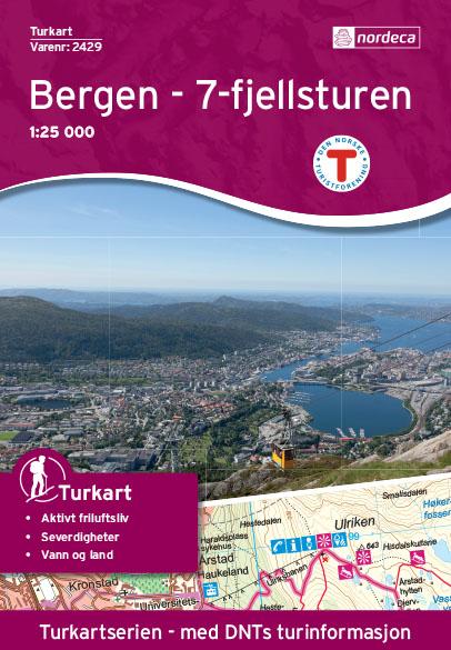 Carte de randonnée n° 2429 - Bergen - 7-Fjellsturen (Norvège) | Nordeca - Turkart 1/25 000 carte pliée Nordeca 
