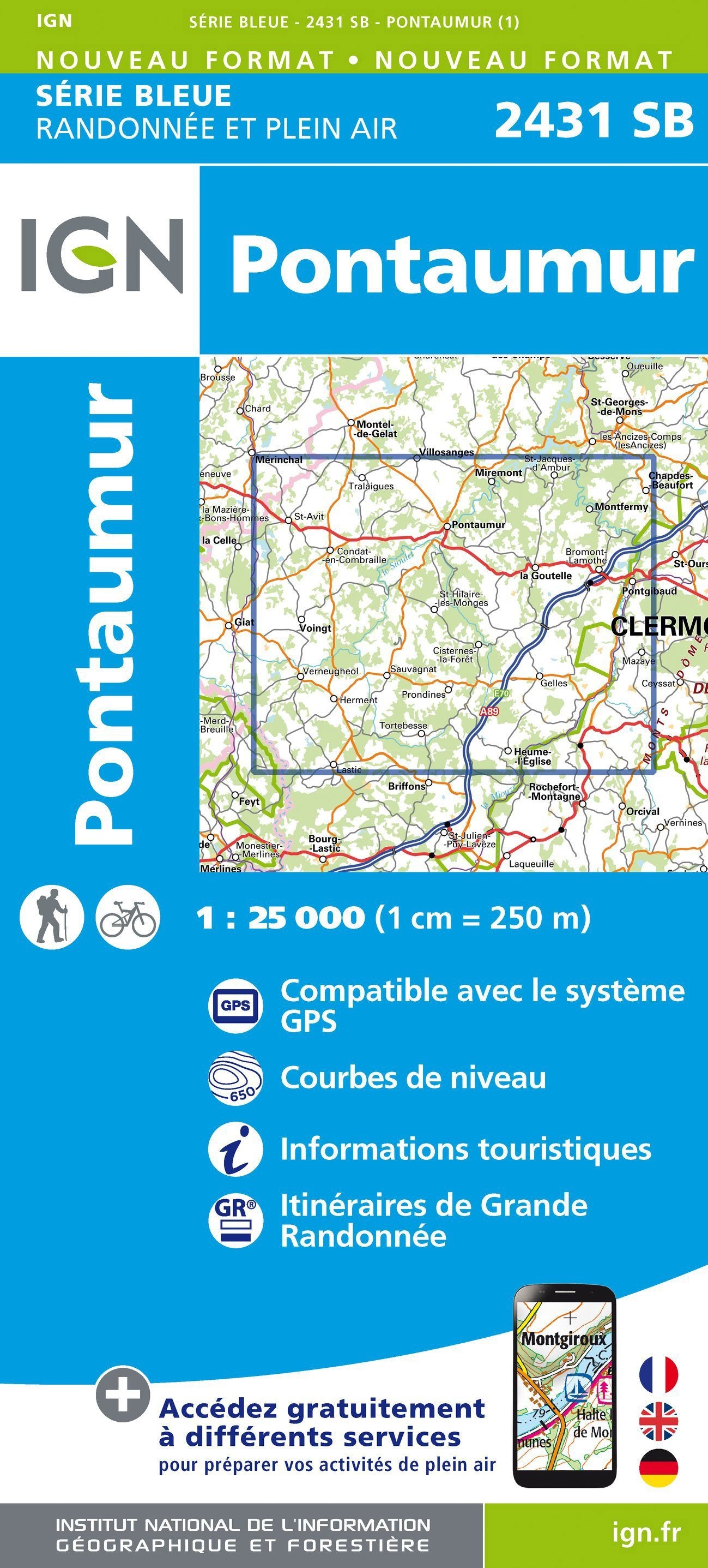Carte de randonnée n° 2431 - Pontaumur | IGN - Série Bleue carte de randonnée IGN Default Title