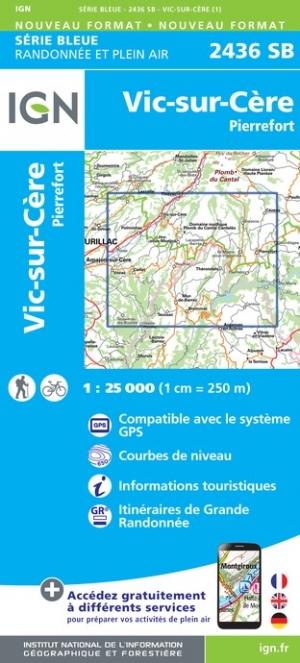 Carte de randonnée n° 2436 - Vic-sur-Cère, Pierrefort | IGN - Série Bleue carte de randonnée IGN