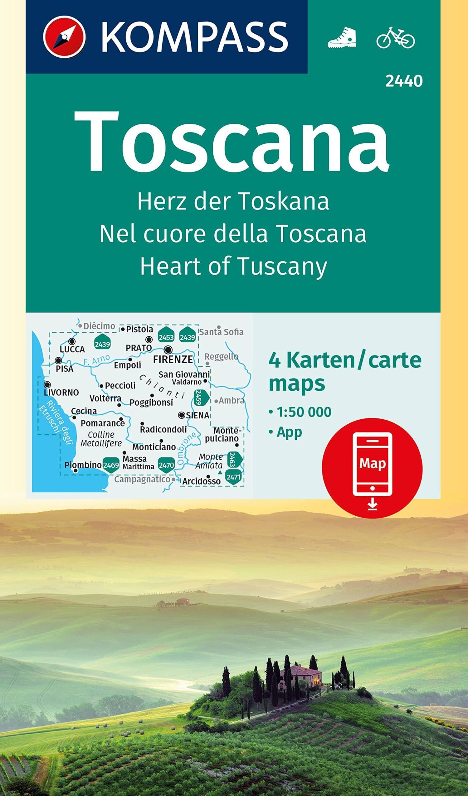 Carte de randonnée n° 2440 - Toscane | Kompass carte de randonnée Kompass