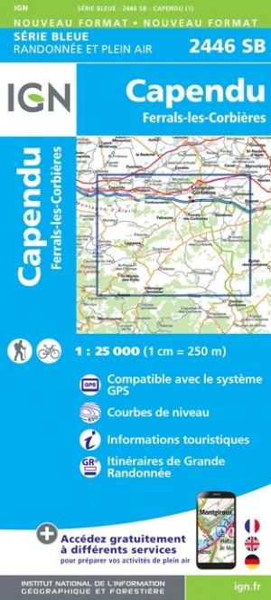 Carte de randonnée n° 2446 - Capendu, Ferrals-les-Corbières | IGN - Série Bleue carte de randonnée IGN