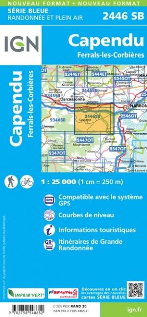 Carte de randonnée n° 2446 - Capendu, Ferrals-les-Corbières | IGN - Série Bleue carte de randonnée IGN