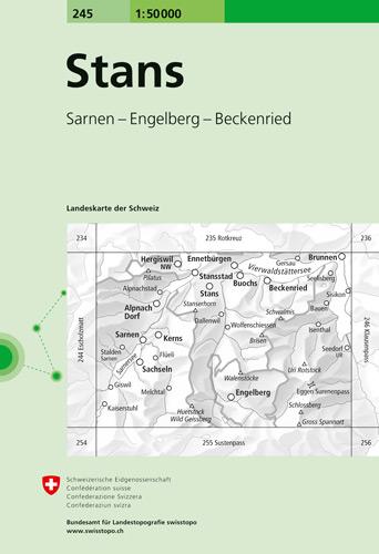 Carte de randonnée n° 245 - Stans (Suisse) | Swisstopo - 1/50 000 carte pliée Swisstopo 