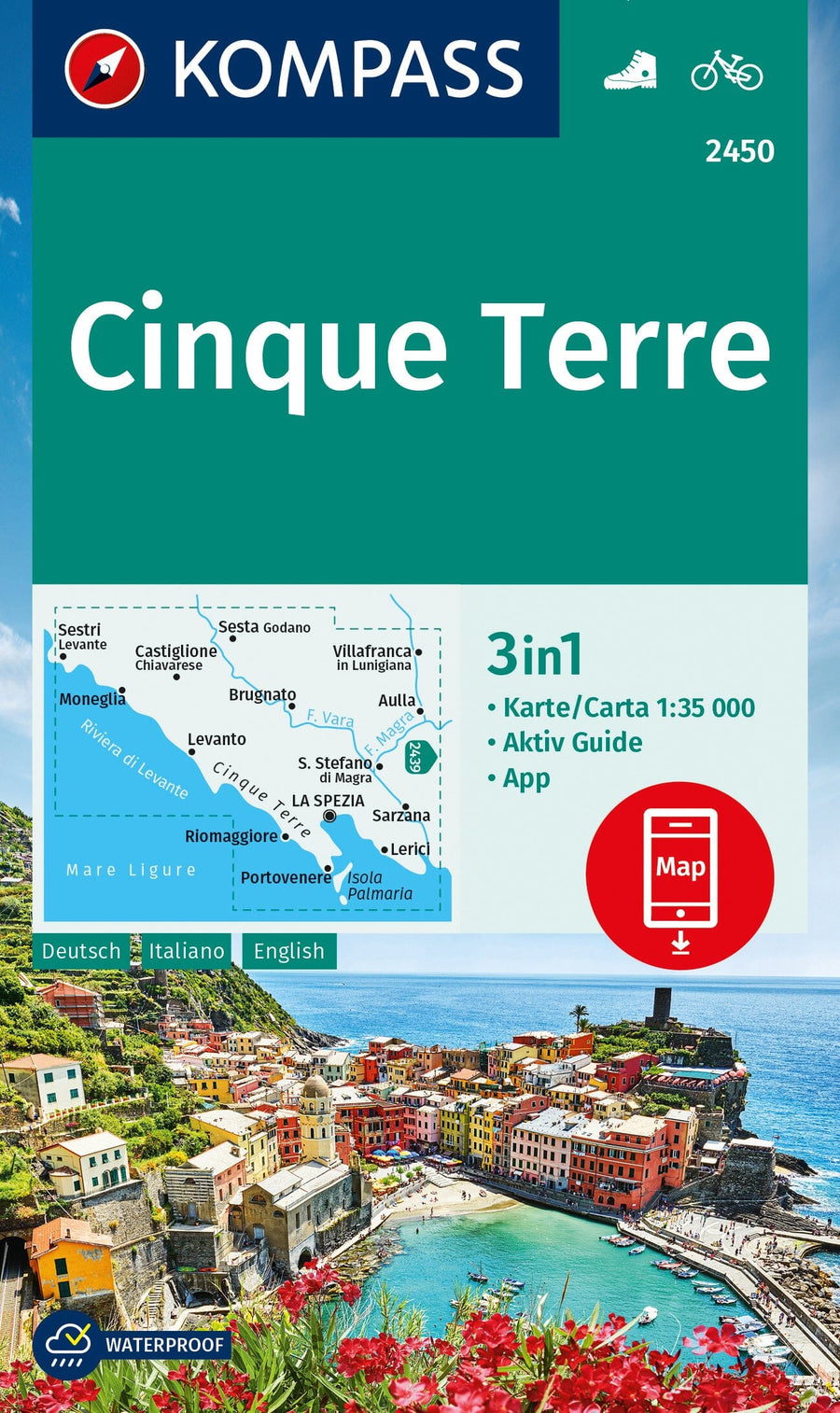 Carte de randonnée n° 2450 - Cinq Terres (Ligurie, Italie) | Kompass carte pliée Kompass 