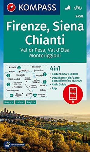 Carte de randonnée n° 2458 - Florence, Sienne & Chianti + Guide (Toscane, Italie) | Kompass carte de randonnée Kompass