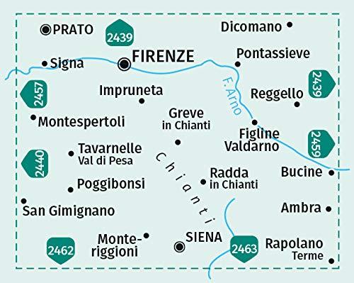 Carte de randonnée n° 2458 - Florence, Sienne & Chianti + Guide (Toscane, Italie) | Kompass carte de randonnée Kompass