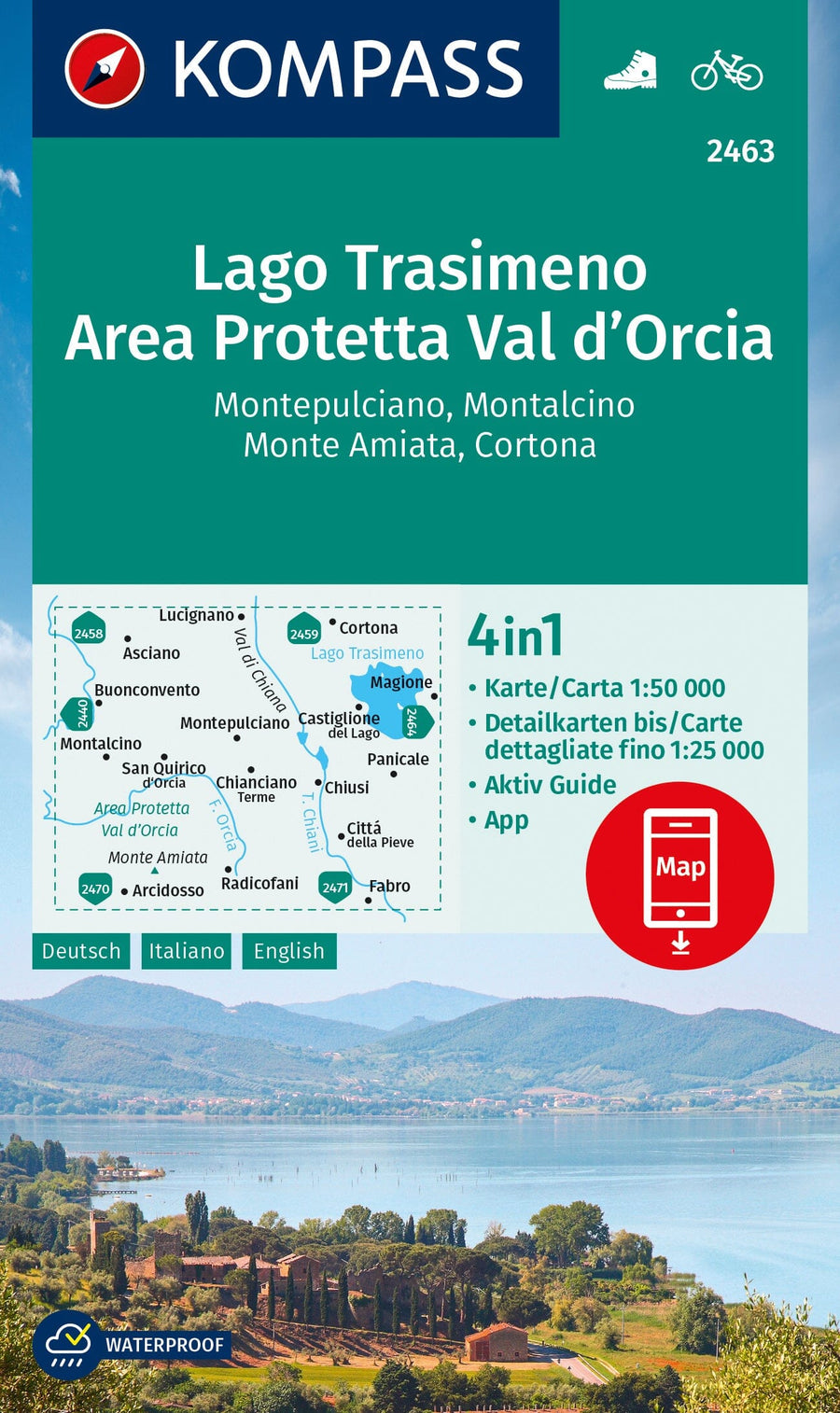 Carte de randonnée n° 2463 - Lago Trasimène + Guide (Ombrie, Italie) | Kompass carte pliée Kompass 