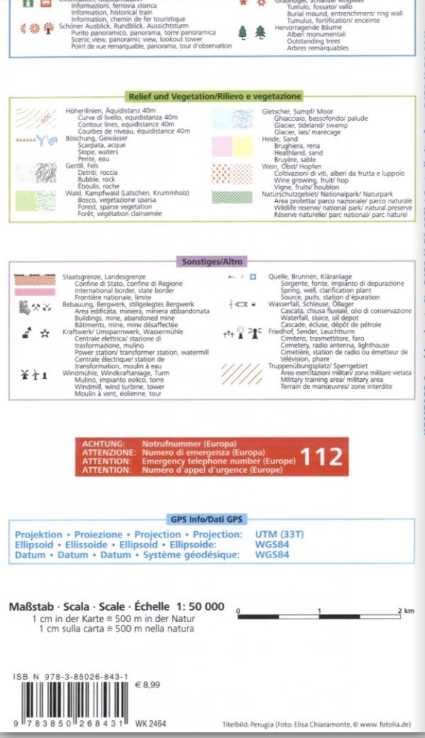 Carte de randonnée n° 2464 - Perugia (Pérouse), Assise (Italie) | Kompass carte de randonnée Kompass