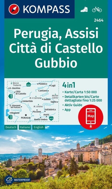 Carte de randonnée n° 2464 - Perugia (Pérouse), Assise (Italie) | Kompass carte pliée Kompass 