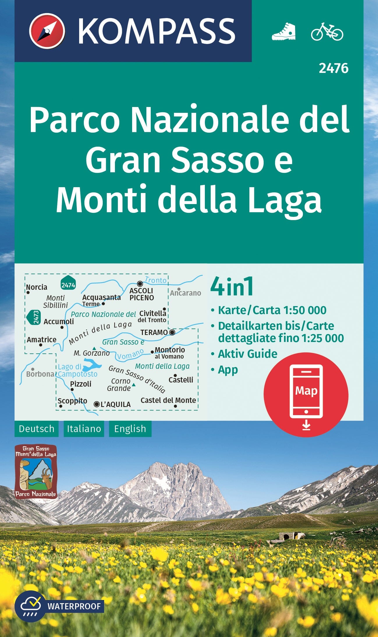 Carte de randonnée n° 2476 - Parc national du Gran Sasso e Monti della Laga (Marches, Italie) | Kompass carte de randonnée Kompass