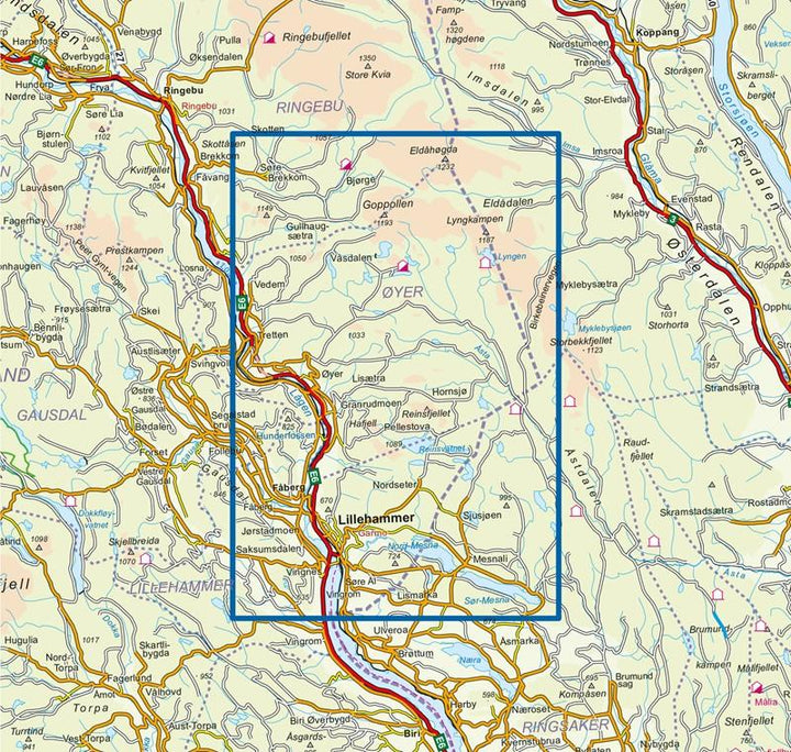 Carte de randonnée n° 2495 - Øyer, Lillehammer (Norvège) | Nordeca - Turkart 1/50 000 carte pliée Nordeca 