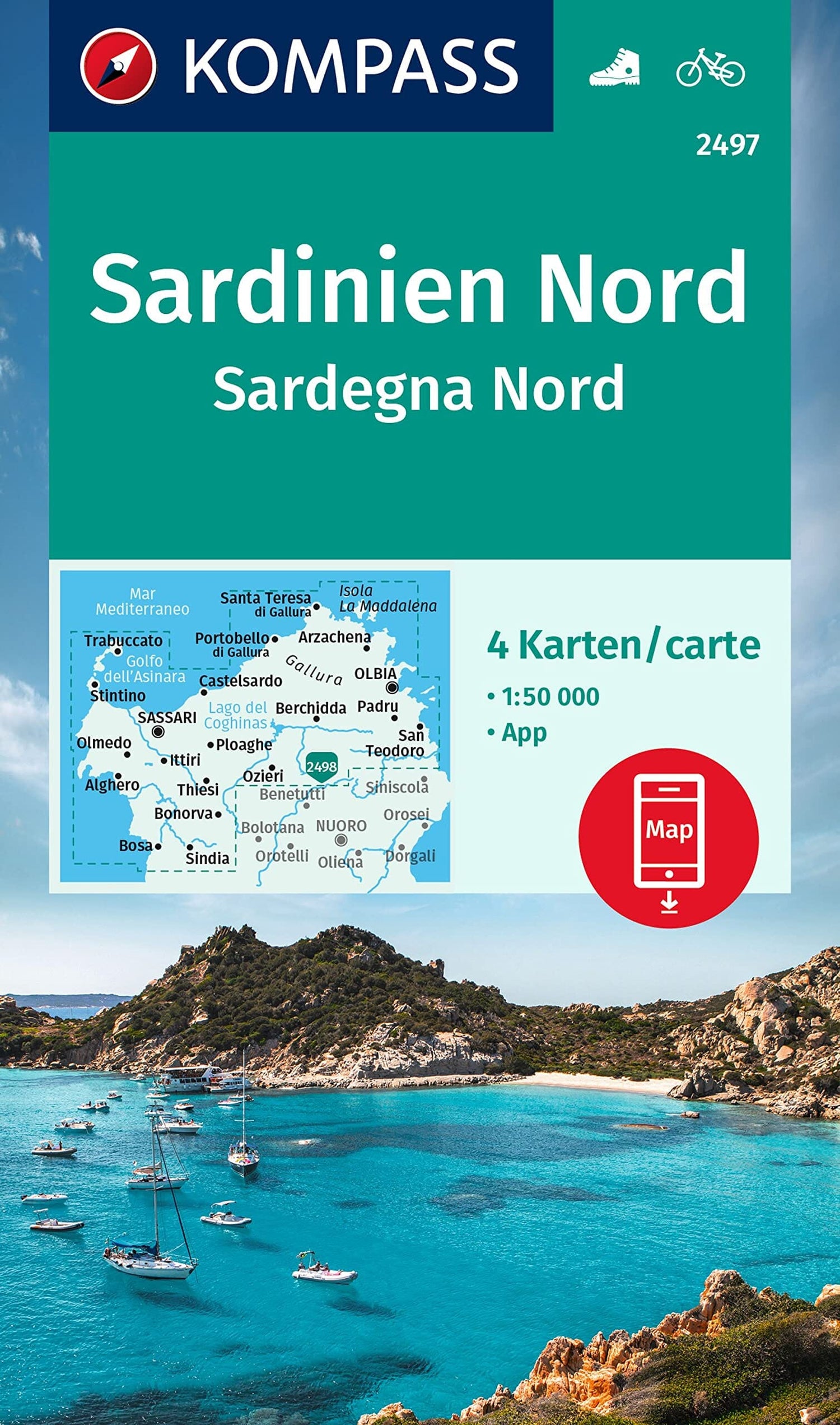 Carte de randonnée n° 2497 - Sardaigne Nord | Kompass carte de randonnée Kompass