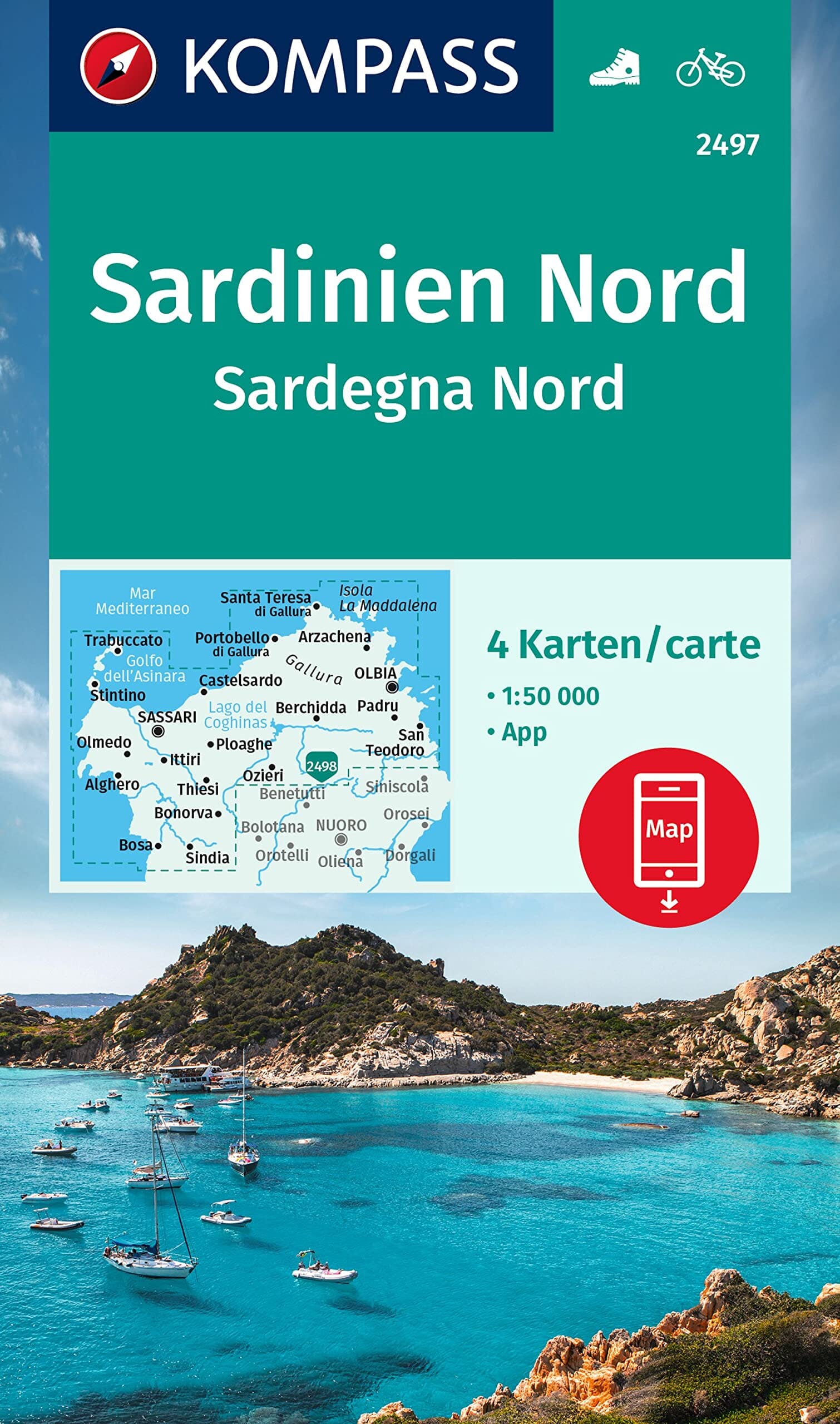 Carte de randonnée n° 2497 - Sardaigne Nord | Kompass carte de randonnée Kompass