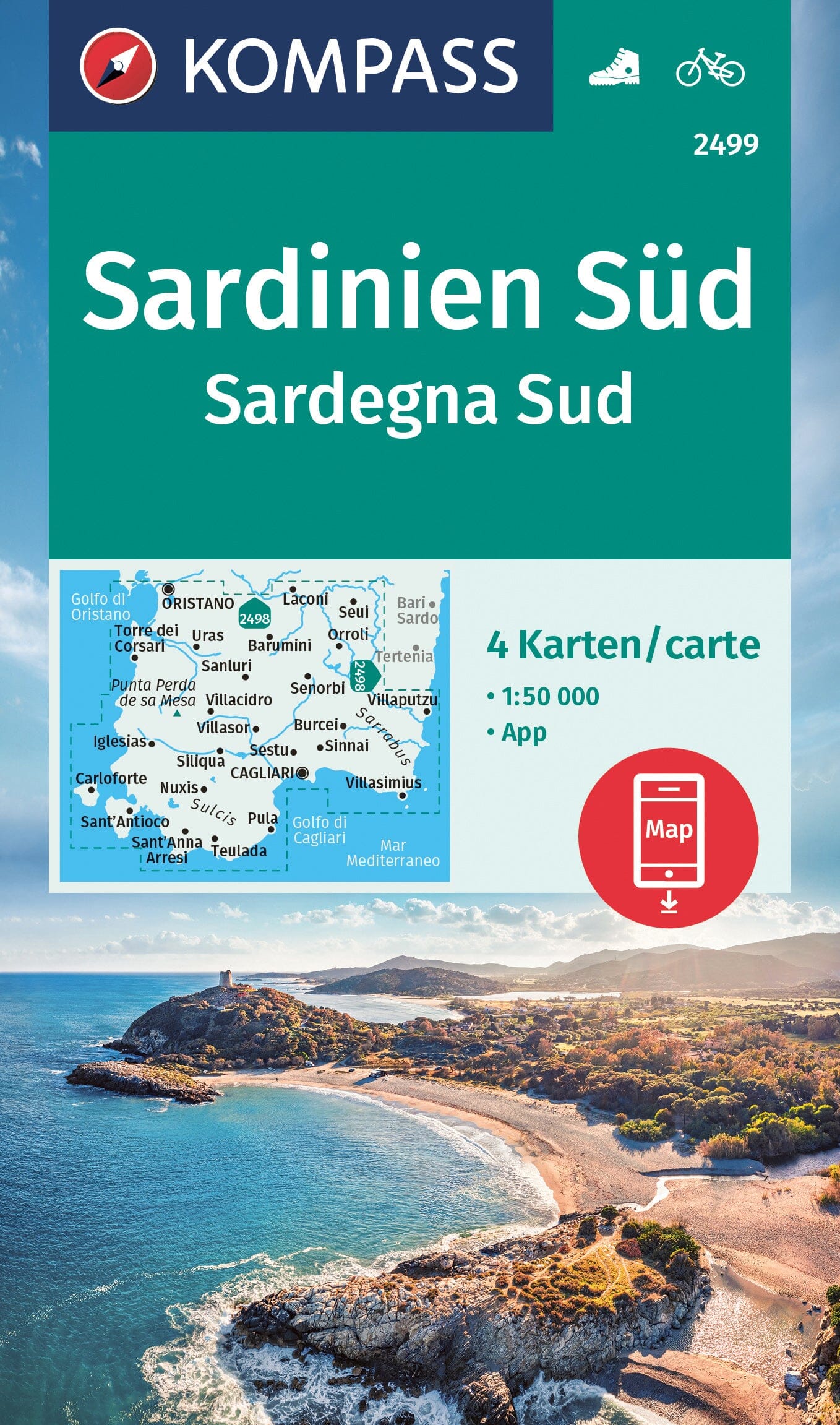Carte de randonnée n° 2499 - Sardaigne Sud | Kompass carte de randonnée Kompass