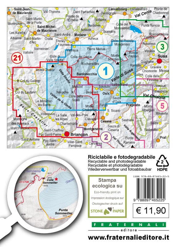 Carte de randonnée n° 25-01 - Alta Valle Susa | Fraternali - 1/25 000 carte pliée Fraternali 