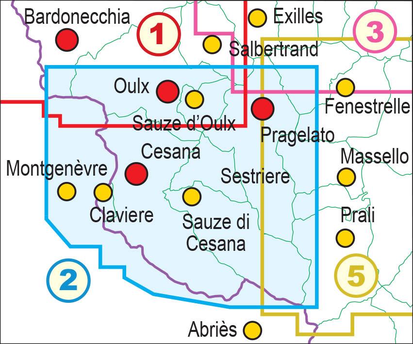 Carte de randonnée n° 02 - Alta Valle Susa, Alta Val Chisone | Fraternali - 1/25 000 carte de randonnée Fraternali
