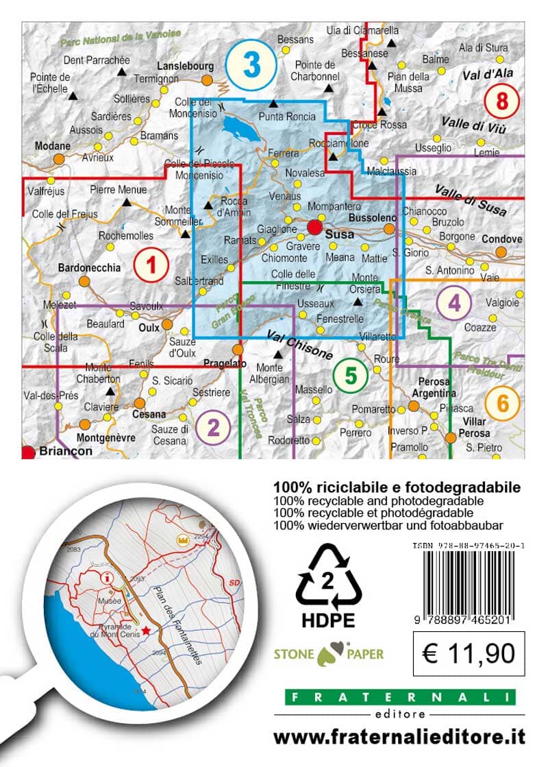 Carte de randonnée n° 25-03 - Val Susa, Val Cenischia, Rocciamelone, Val Chisone | Fraternali - 1/25 000 carte pliée Fraternali 