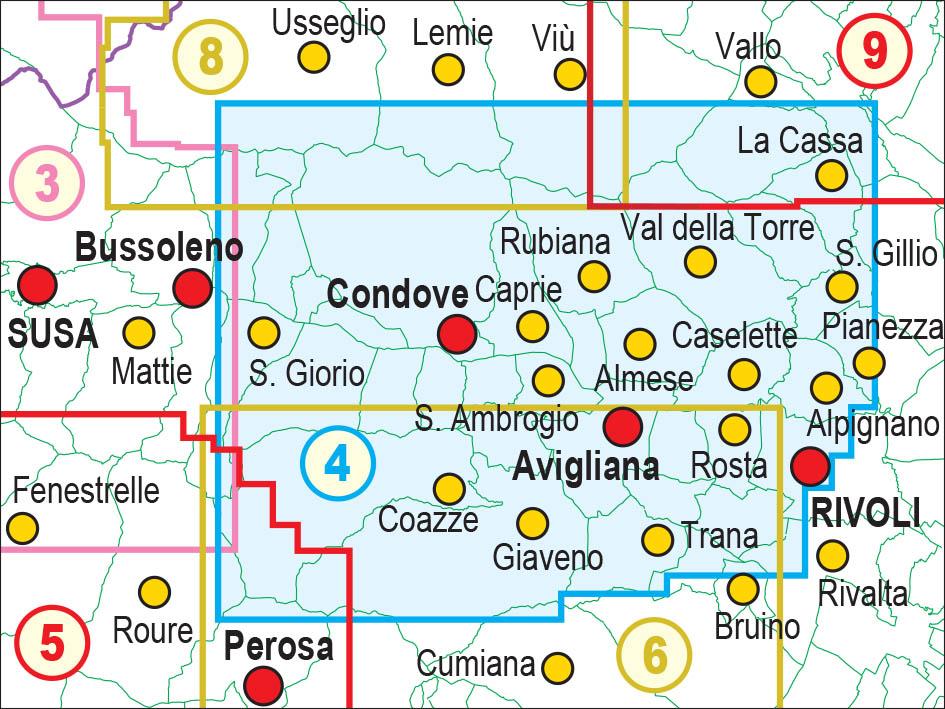 Carte de randonnée n° 25-04 - Bassa Valle Susa, Musinè, Val Sangone, Collina di Rivoli | Fraternali - 1/25 000 carte pliée Fraternali 