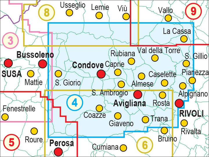 Carte de randonnée n° 25-04 - Bassa Valle Susa, Musinè, Val Sangone, Collina di Rivoli | Fraternali - 1/25 000 carte pliée Fraternali 