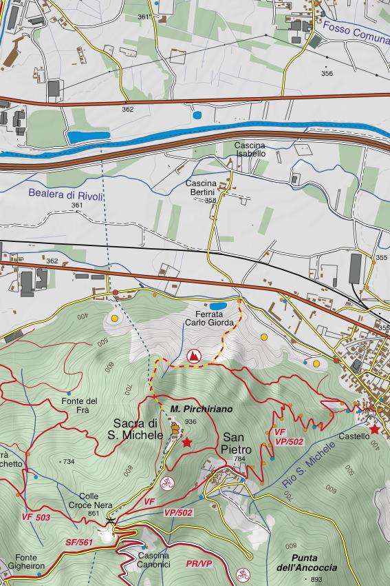 Carte de randonnée n° 25-04 - Bassa Valle Susa, Musinè, Val Sangone, Collina di Rivoli | Fraternali - 1/25 000 carte pliée Fraternali 