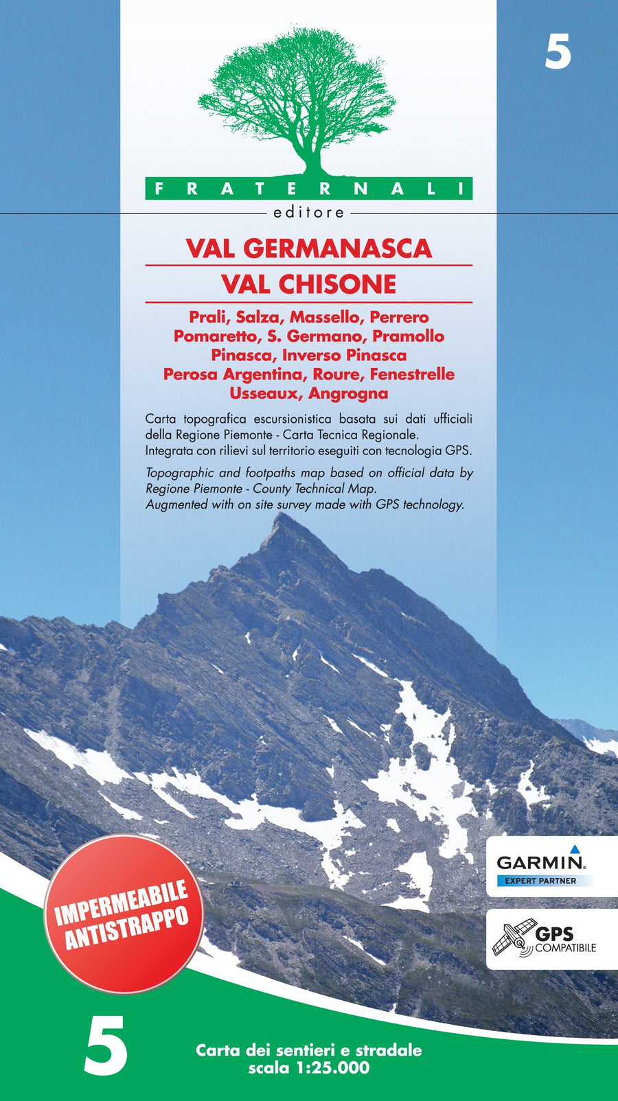 Carte de randonnée n° 25-05 - Val Germanasca, Val Chisone | Fraternali - 1/25 000 carte pliée Fraternali 