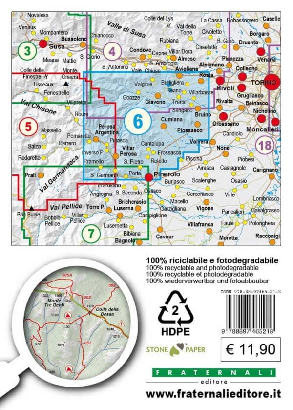 Carte de randonnée n° 25-06 - Pinerolese, Val Sangone | Fraternali - 1/25 000 carte pliée Fraternali 