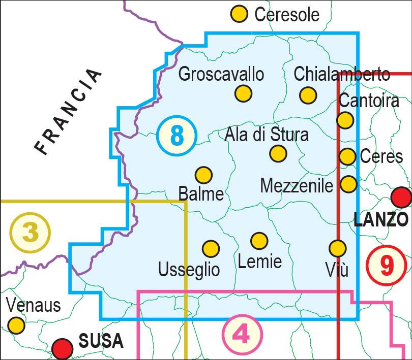 Carte de randonnée n° 25-08 - Valli di Lanzo | Fraternali - 1/25 000 carte pliée Fraternali 